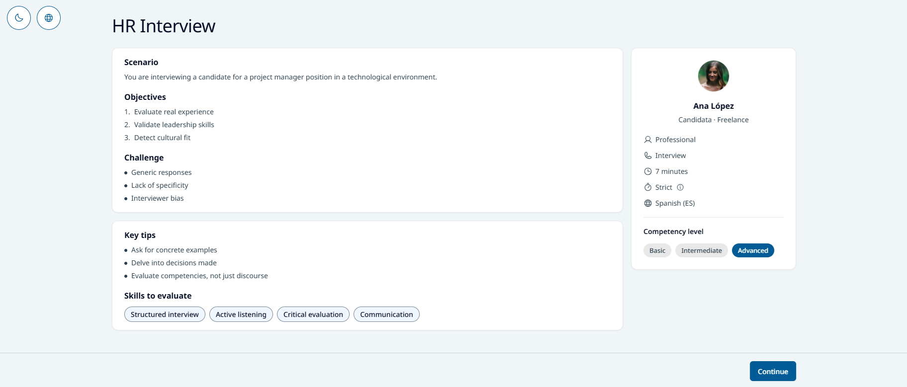 Role-play briefing with objectives and the simulated-customer profile